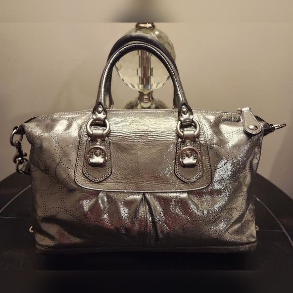 COACH Ashley Perforated Metallic Gunmetal Leather Satchel SALE SALE SALE!!! - Picture 7 of 16